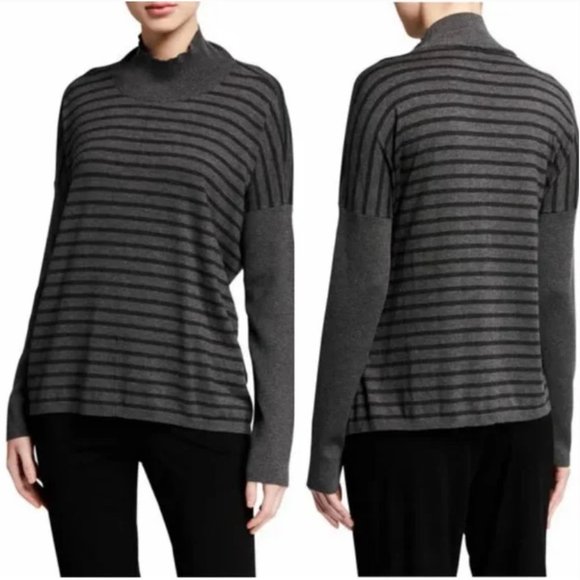 Eileen Fisher Lightweight Striped Mockneck Lyocell Sweater Size Small - Picture 1 of 6
